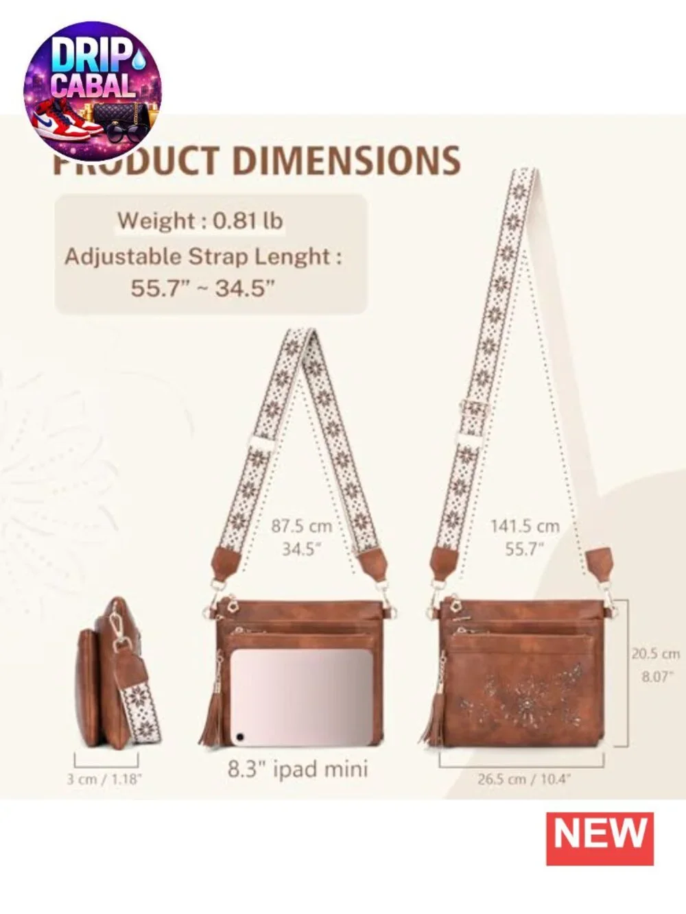 Women's Faux Leather Crossbody Bag with Sunflower Cut-Out, Wide Adjustable